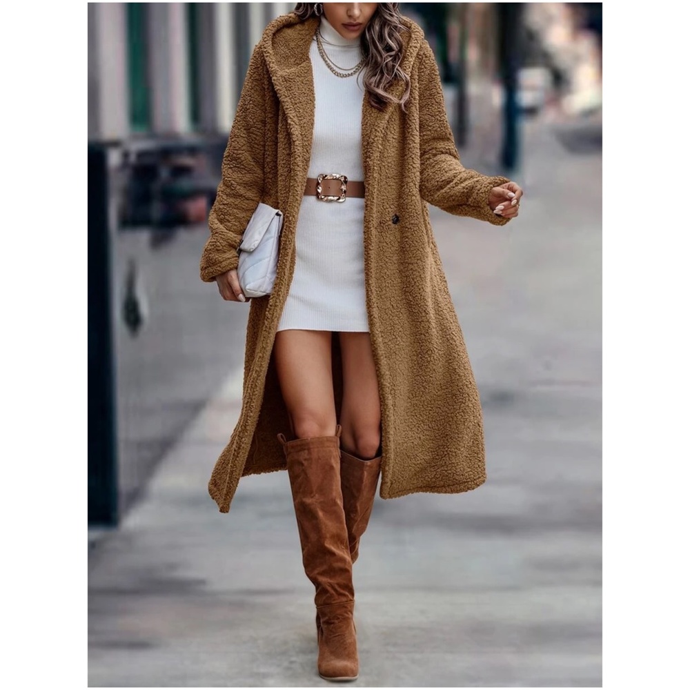Cozy Teddy Hoodie Long Jacket Coat - Picture 2 of 4